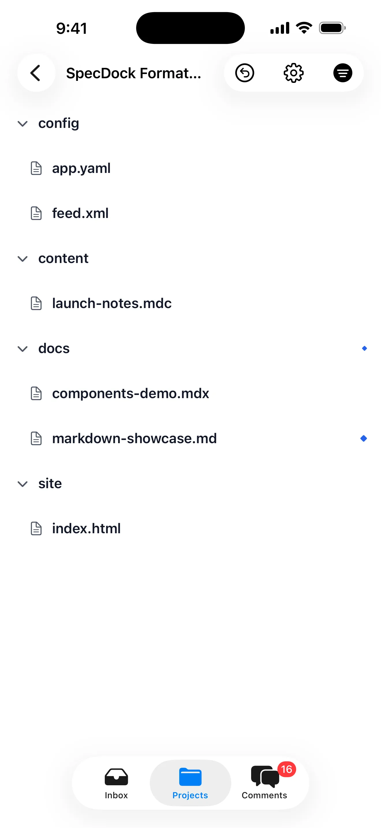 A project's full file tree, including non-Markdown files listed by name.